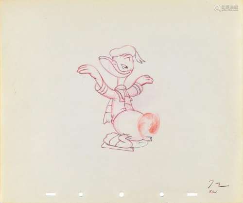 Donald Duck production drawing from The Hockey Champ