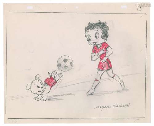 Betty Boop and Pudgy original sketch by Myron Waldman