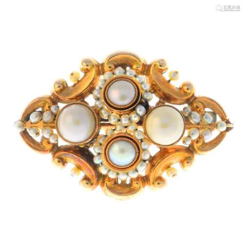 A late 19th century 15ct gold cultured and split pearl