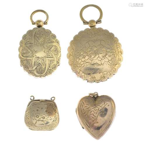 Four lockets. To include a mid Victorian gold circular