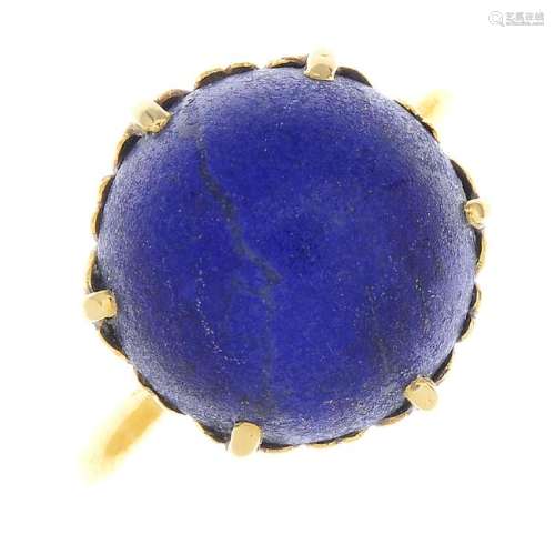 A lapis lazuli single-stone ring. The circular lapis