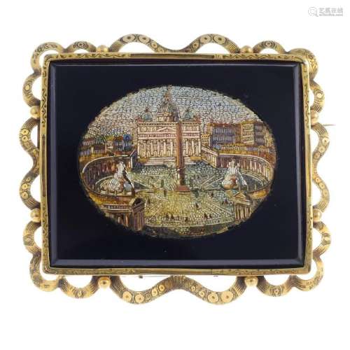 A mid Victorian gold micro mosaic brooch. The