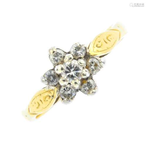 A diamond cluster ring. The brilliant-cut diamond,