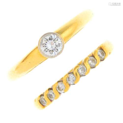 Two 18ct gold diamond rings. To include a brilliant-cut