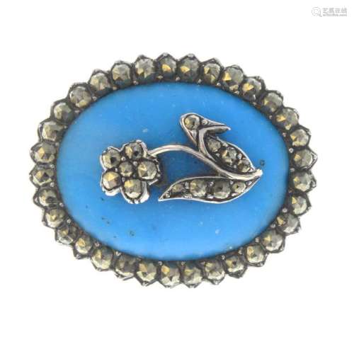 A late Georgian marcasite and paste brooch. The oval