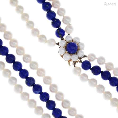 A lapis Lazuli and cultured pearl necklace. Comprising