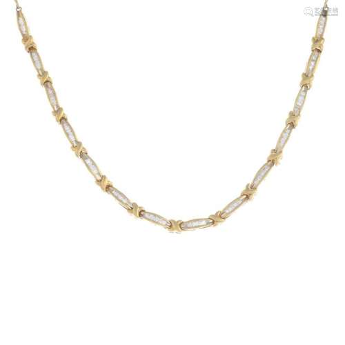 A diamond necklace. Designed as a series of tapered