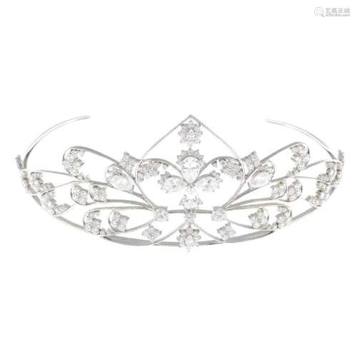 A cubic zirconia tiara. Of openwork designed, the