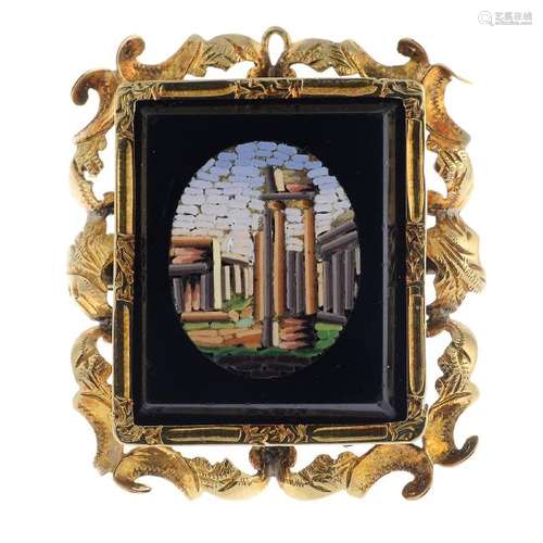 A late Victorian gold micro mosaic brooch. The