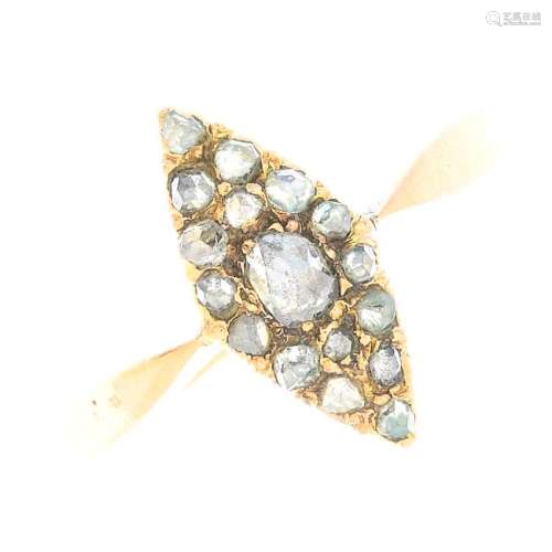 A diamond cluster ring. Of marquise-shape outline, the