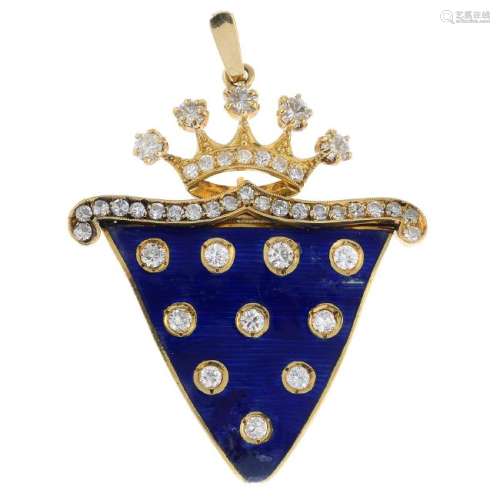 A late Victorian gold diamond and enamel pendant.