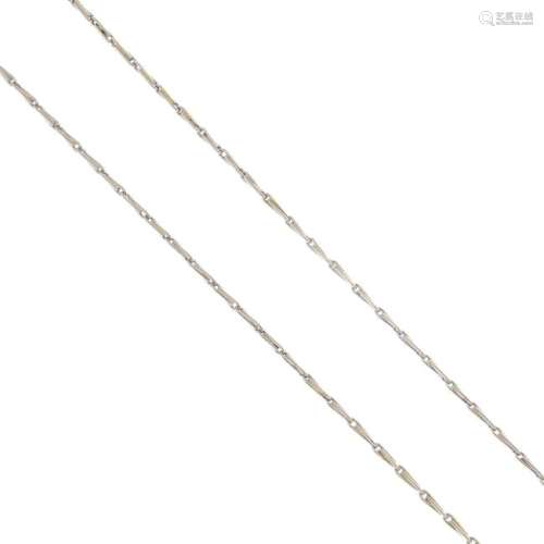 An 18ct gold necklace. Designed as a fancy-link chain,