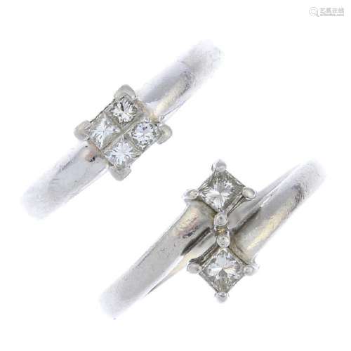Two platinum diamond rings. To include a square-shape