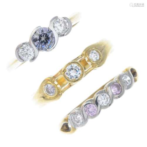 Ten 9ct gold gem-set rings. To include a cubic zirconia