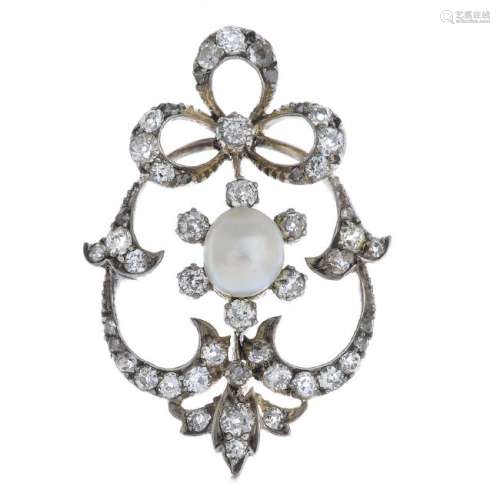 A late Victorian silver and gold diamond and pearl