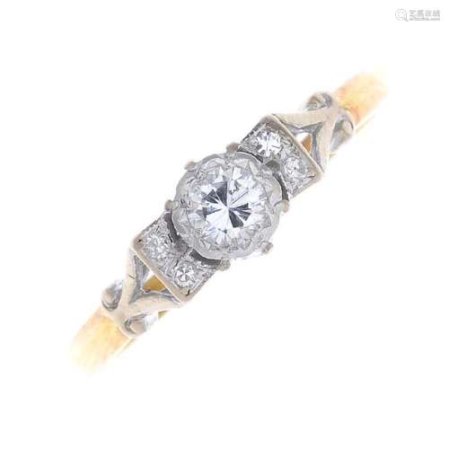 A 1960s 18ct gold diamond ring. The brilliant-cut