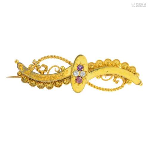 An early 20th century diamond and gem-set brooch. The