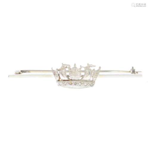 A diamond naval crown bar brooch. Designed as a naval