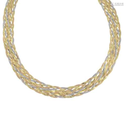 A fancy necklace. Of tri-colour design, comprising a