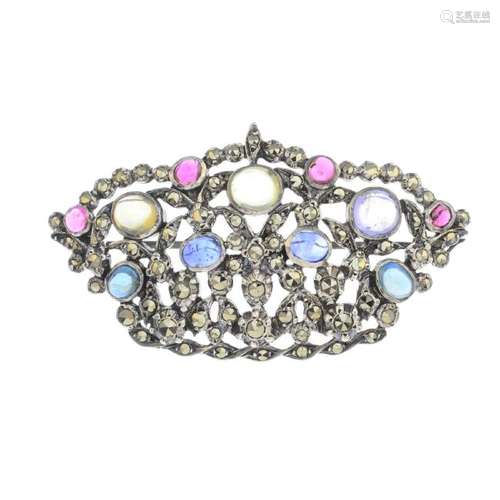 A 19th century gem-set brooch. Designed as an openwork