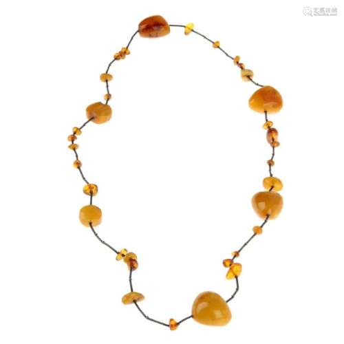 A natural amber necklace. Designed as a series of