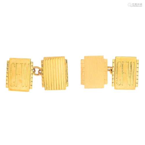 A pair of mid 20th century 9ct gold cufflinks. Each