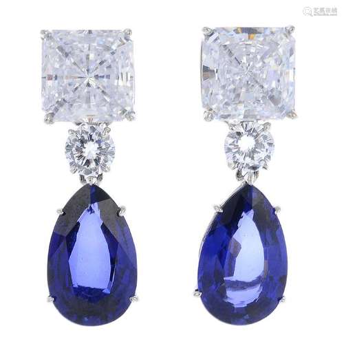 A pair of 14ct gold synthetic sapphire and cubic