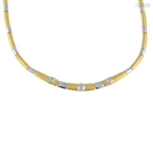 A diamond necklace. Of bi-colour design, comprising a