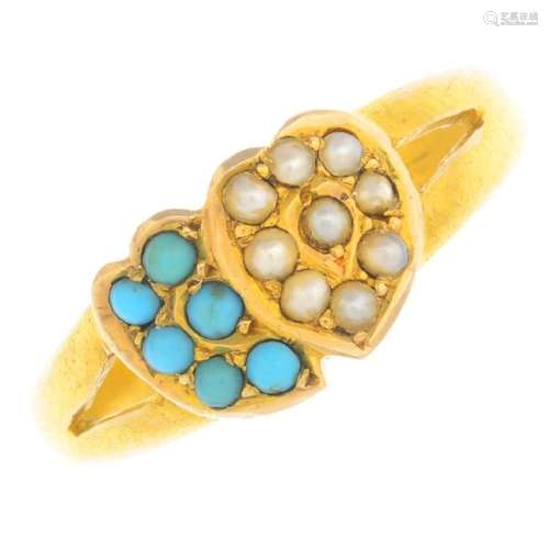 A late Victorian 15ct gold turquoise and split pearl