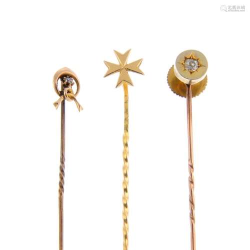 Three late 19th Century Stick Pins. The first designed