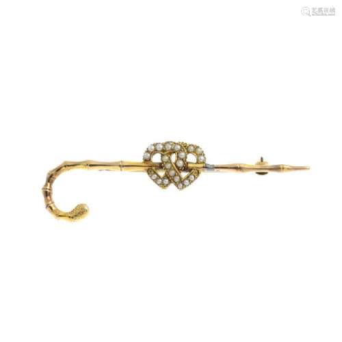 An early 20th century gold split pearl brooch. Designed