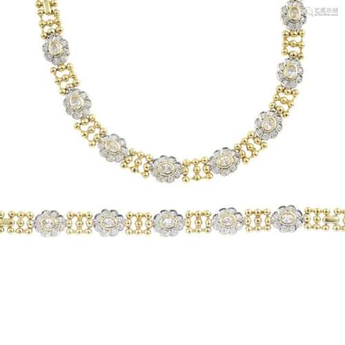 A cubic zirconia necklace and bracelet. The necklace