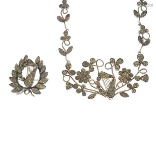 Two items of early 20th century pyrite jewellery. The