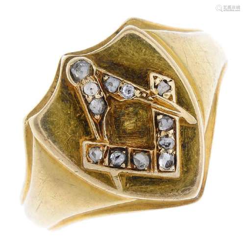 A late Victorian 18ct gold diamond Masonic ring. The