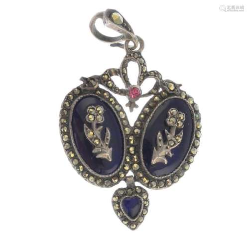 An early 20th century marcasite, paste and enamel