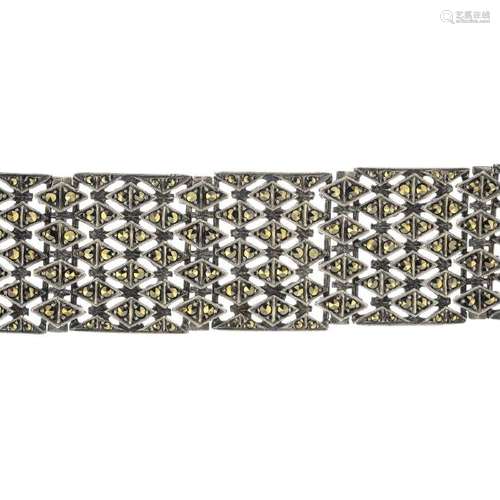 A marcasite bracelet. Designed as a series of openwork