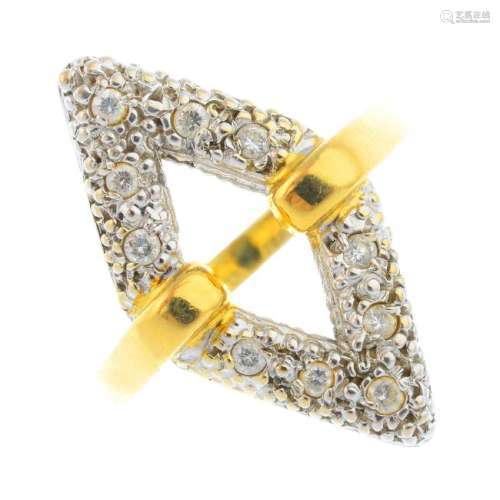 A diamond dress ring. Of bi-colour design, the openwork