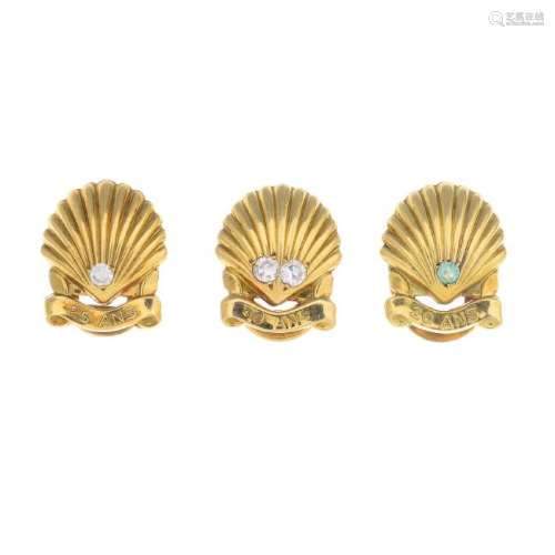CARTIER - three gold diamond and emerald shell dress