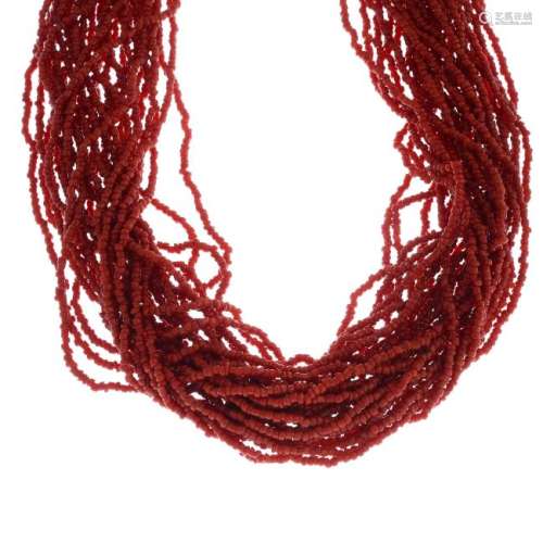 A multi-strand coral necklace. Designed as series of