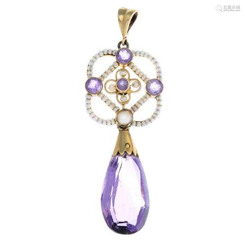 An early 20th century gold amethyst and seed and split