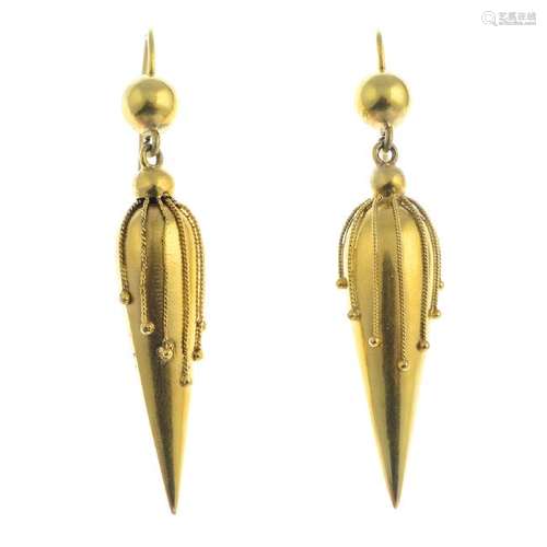 A pair of late Victorian gold earrings. Each designed