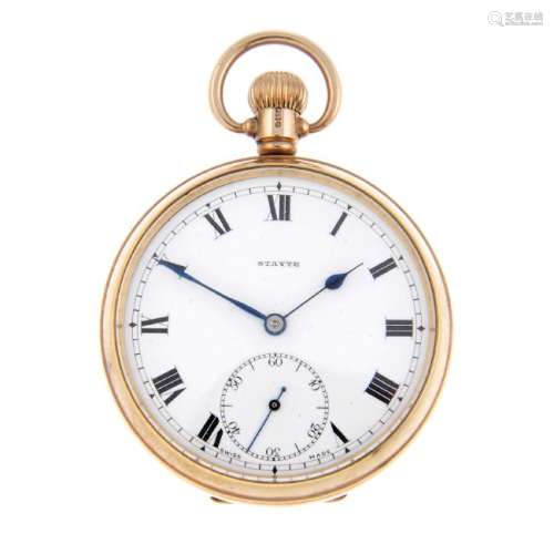 An open face pocket watch by Stayte. 9ct yellow gold