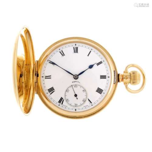 A full hunter pocket watch by Zenith. 18ct yellow gold