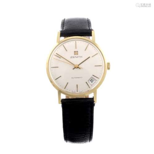 ZENITH - a gentleman's wrist watch. Yellow metal case,
