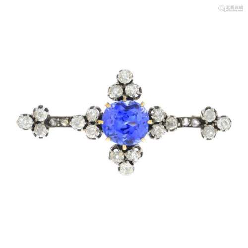 An early 20th century sapphire and diamond brooch. The