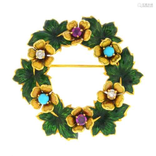 An early 20th century 18ct gold enamel and gem-set
