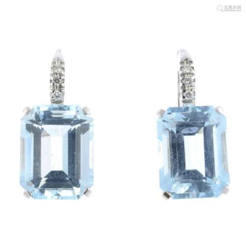 A pair of 18ct gold aquamarine and diamond earrings.