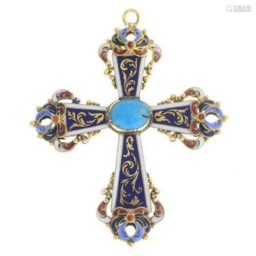 An early 19th century gold turquoise and enamel cross