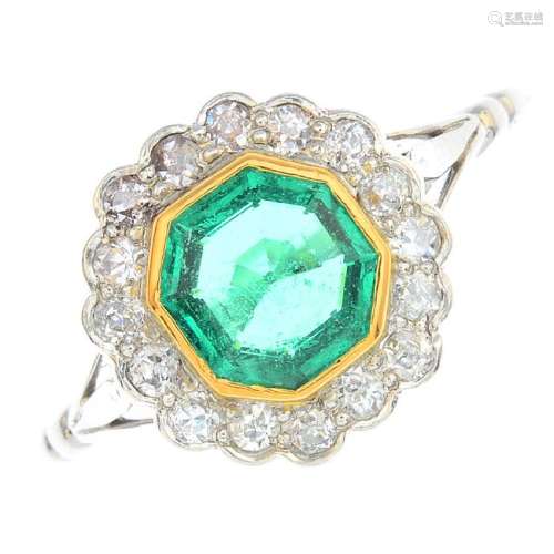 A Colombian emerald and diamond cluster ring. Designed