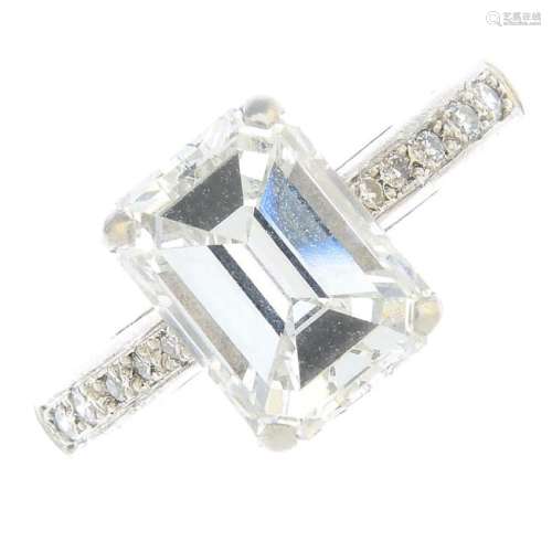 A platinum diamond single-stone ring. The